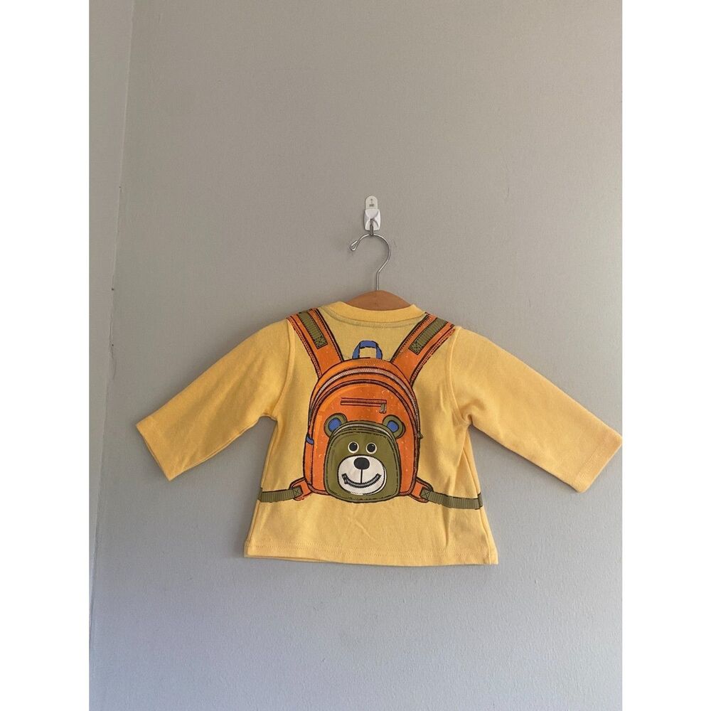 Rare Vintage Mini Bean Yellow Long Sleeve Girl's Bear Backpack Graphic 6-9M